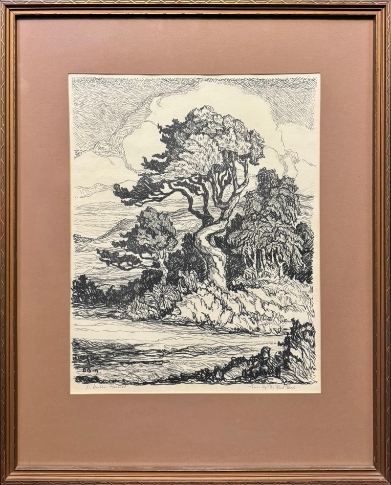 Runbeck, Dolores (1898-1994) lithograph, Trees by the Road Bend (1 of 4)