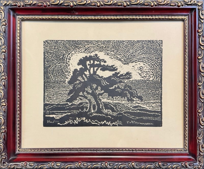 Swensson, Adelia (1880-1968) nailhead woodcut, Oak: Swensson, Adelia (1880-1968) nailhead woodcut, Oak, unsigned, good condition, examined out of frame, image size: 5 x 7 inches. Adelia M. Swensson was born March 15, 1880 in Kansas. She studied at Beth