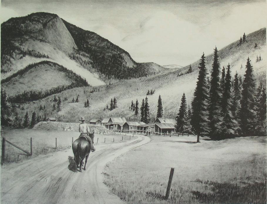 horse/rider: Philip Cheney, lithograph, 11.5" x 15"