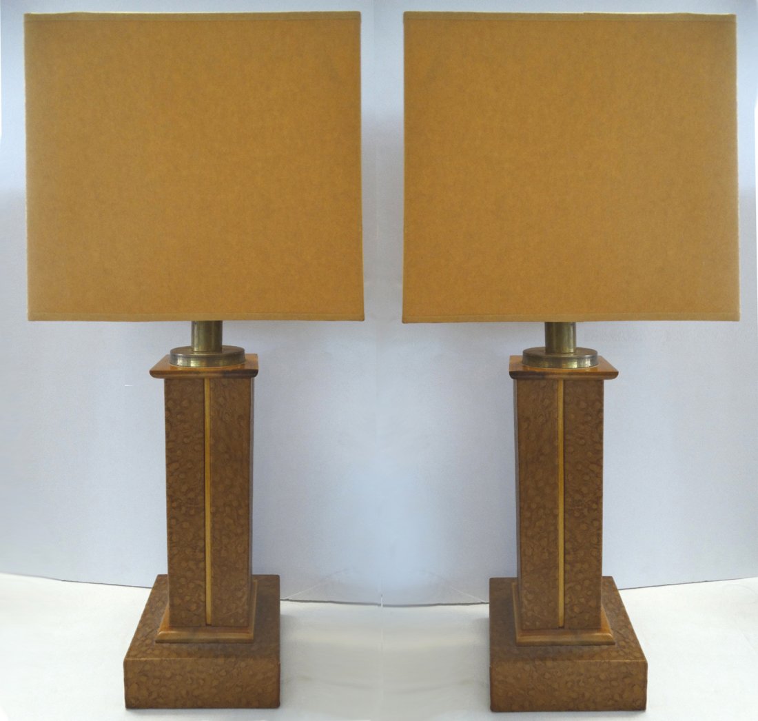Mid-century Modern Leather Ostrich Pattern Table Lamps (1 of 7)