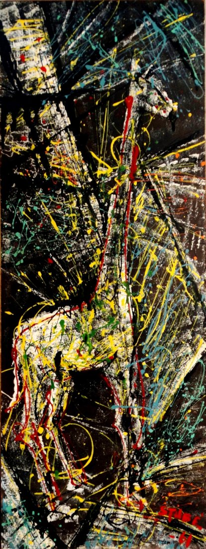 Mid-century Modern Abstraqct Giraffe Oil Painting Stube (1 of 6)