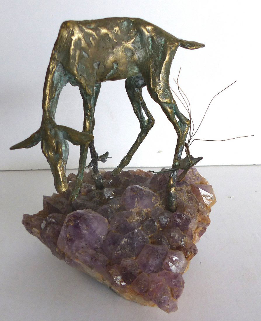 Mid-century Modern Brass Deer Crystal Geode Sculpture (1 of 4)