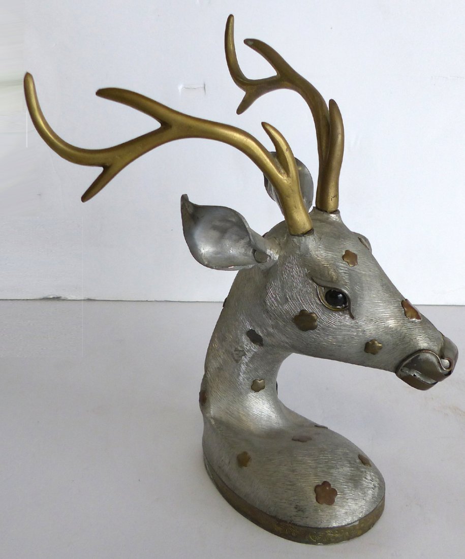 Zinc & Brass Mid-century Modern Deer Head Statue (1 of 6)