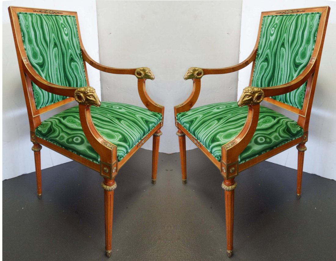 Neoclassical Style Arm Chairs w/ Malachite Upholstery (1 of 10)