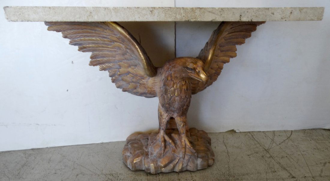 Vintage Carved Wood Eagle Console w/ Stone Top (1 of 7)