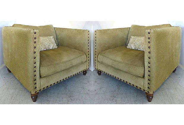 Monumental Mid-century Upholstered Club Chairs, Pair (1 of 9)