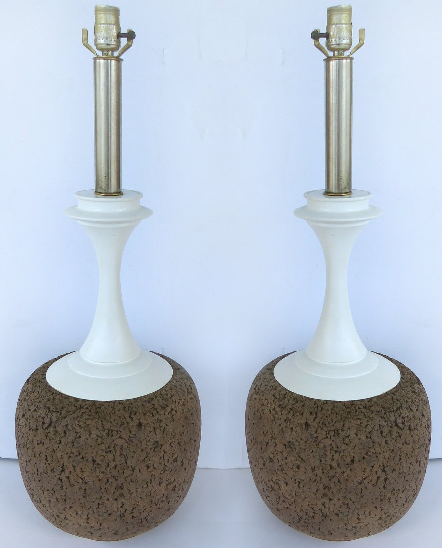 Pair of Mid-century Modern Cork Table Lamps w/ Metal (1 of 6)