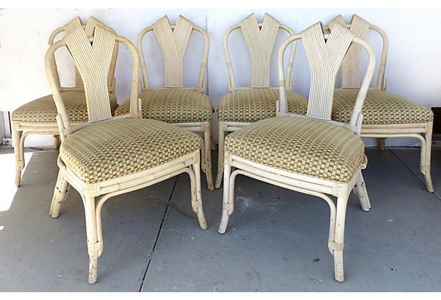 Mid-century Rattan Dining Chairs, S/6 (1 of 8)
