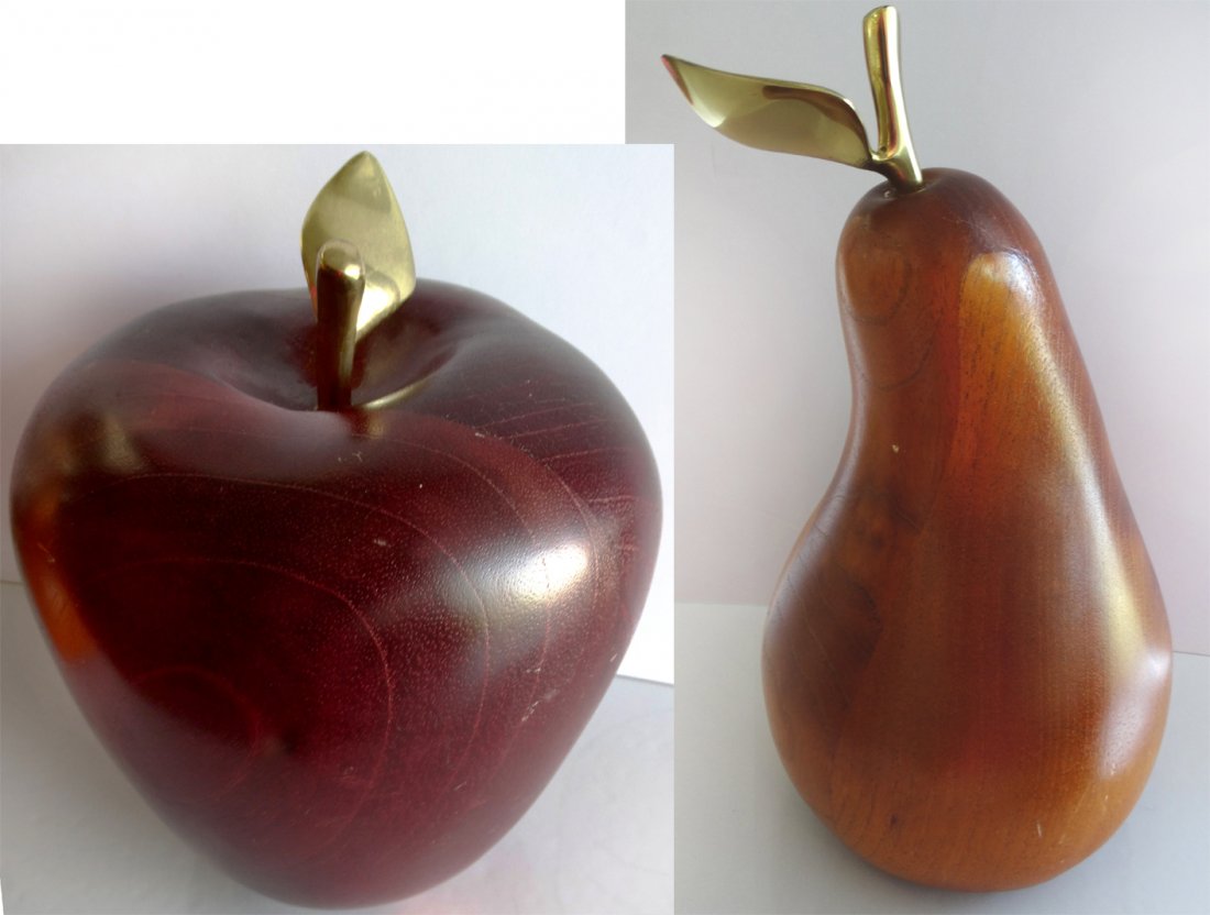 Mid-century Modern Monumental Carved Wood Apple & Pear (1 of 10)