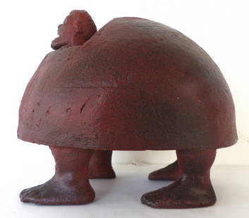 Pedro Friedeberg Creature Sculpture Mid-century Signed: An unusual clay sculpture by the Mexican sculptor Pedro Friedeberg. Signed on the edge of the shell at the rear. 6" L x 4" W x 6" H