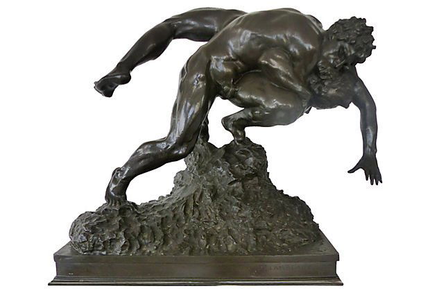 19th-C. Belgian Bronze Wrestlers Sculpture Jef Lambeaux: Large 19th-century Belgian bronze sculpture titled "The Wrestlers" by well listed sculptor Jef Lambeaux (Belgian, 1852-1908). Signed on side of base, "Compagnie des Bronzes de Bruxelles." Foundry Mark
