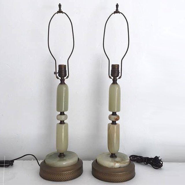 Art Deco Onyx & Brass Table Lamps, Pair (1 of 8)