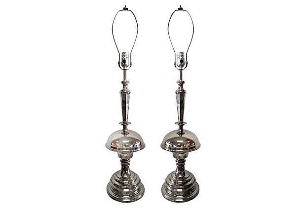Art Deco Nickel Table Lamps, Pair (1 of 6)