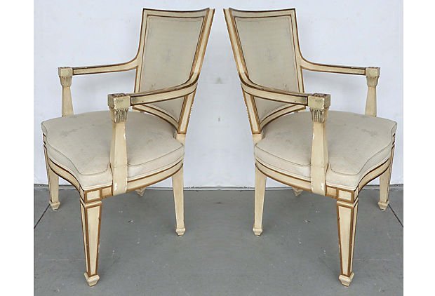 Painted & Upholstered Neoclassical Style Armchairs (1 of 5)