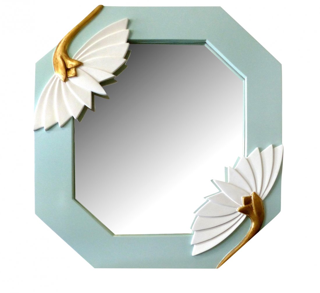 Mid-century Modern Carved Lacquered Wood Lotus Mirror (1 of 4)