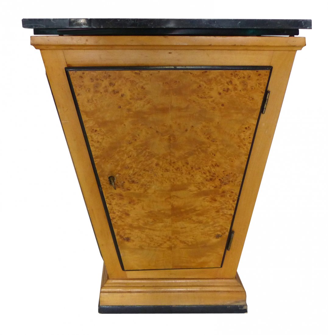 Tapered Burled Pedestal Side Table w/ Marble Top (1 of 7)