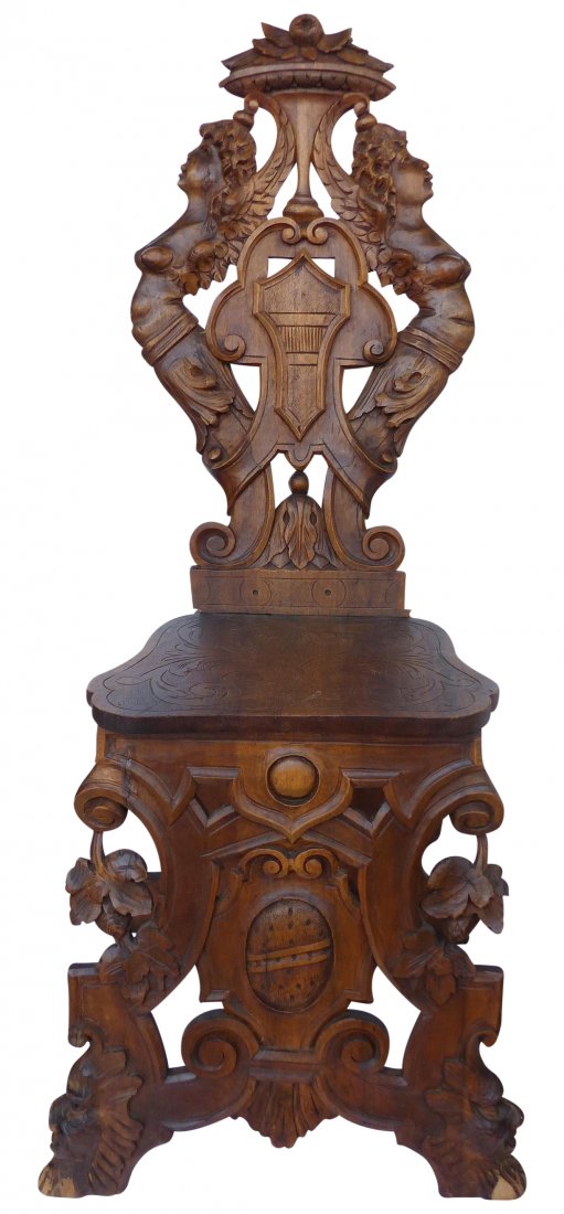 19th-C Carved Baroque Sgabe Chair, Italy (1 of 10)
