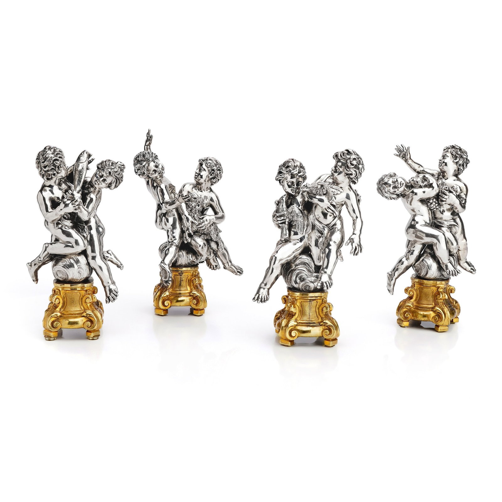 Luigi Avolio set of four 800. Italian silver and ormolu figural groups (1 of 13)
