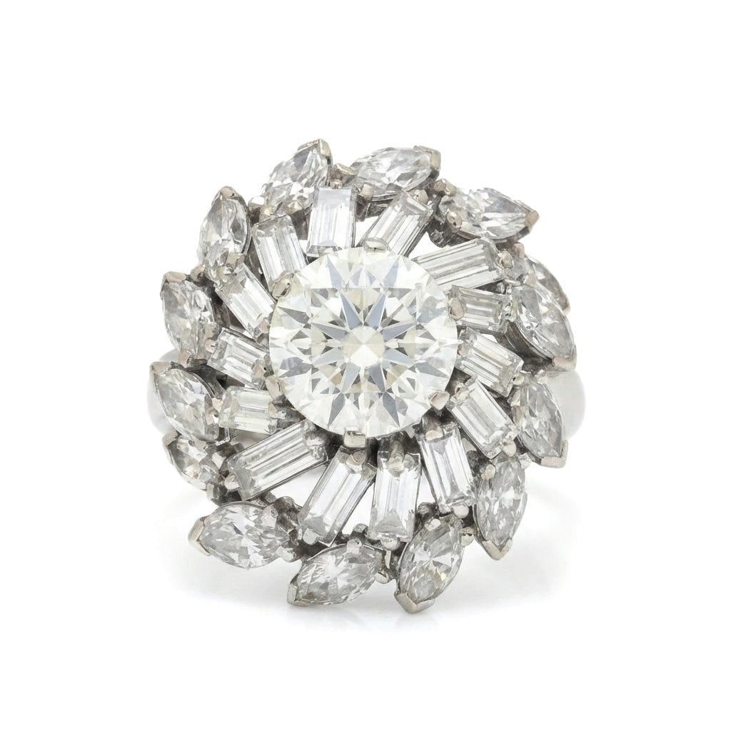 18KT White Gold Diamond Cluster Ring with 2.50ct Centre Diamond (1 of 7)
