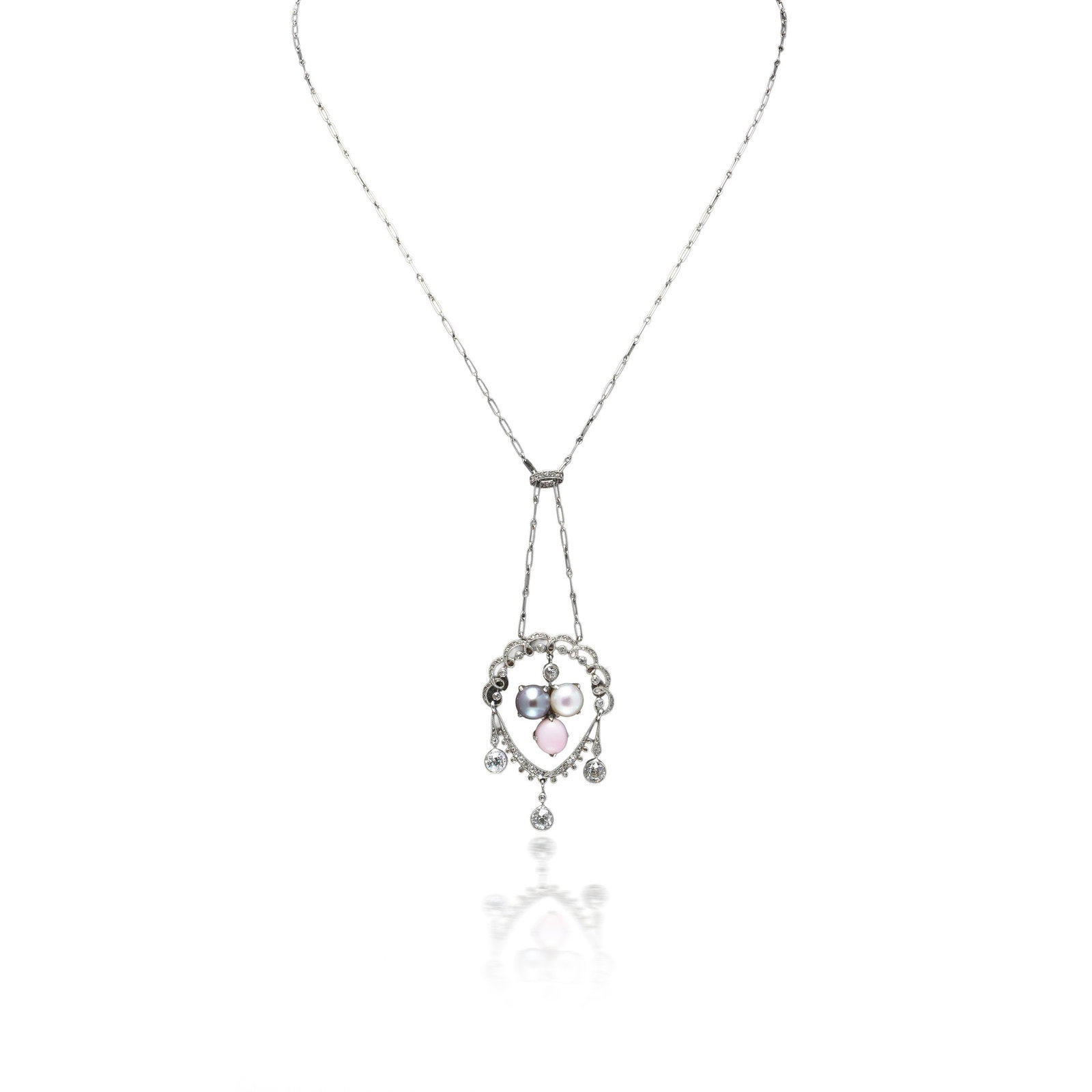 Belle Epoque Conch Pearl and Diamond Pendant Necklace, Platinum, Circa 1910 (1 of 11)