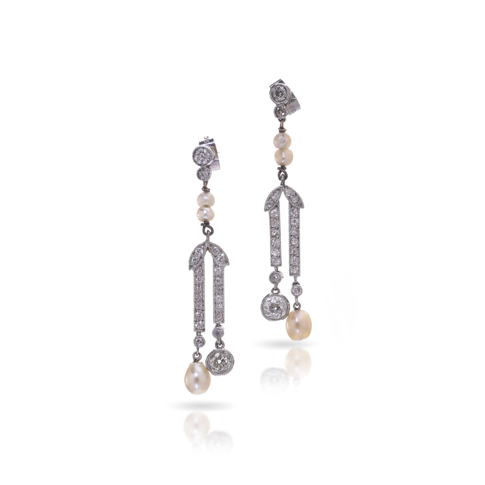 Belle poque Platinum Diamond and Natural Pearl Drop Earrings (1 of 10)