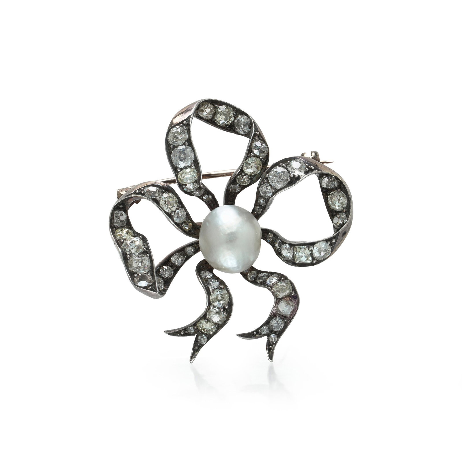 Victorian Natural Pearl and Diamond Bow Brooch (1 of 7)