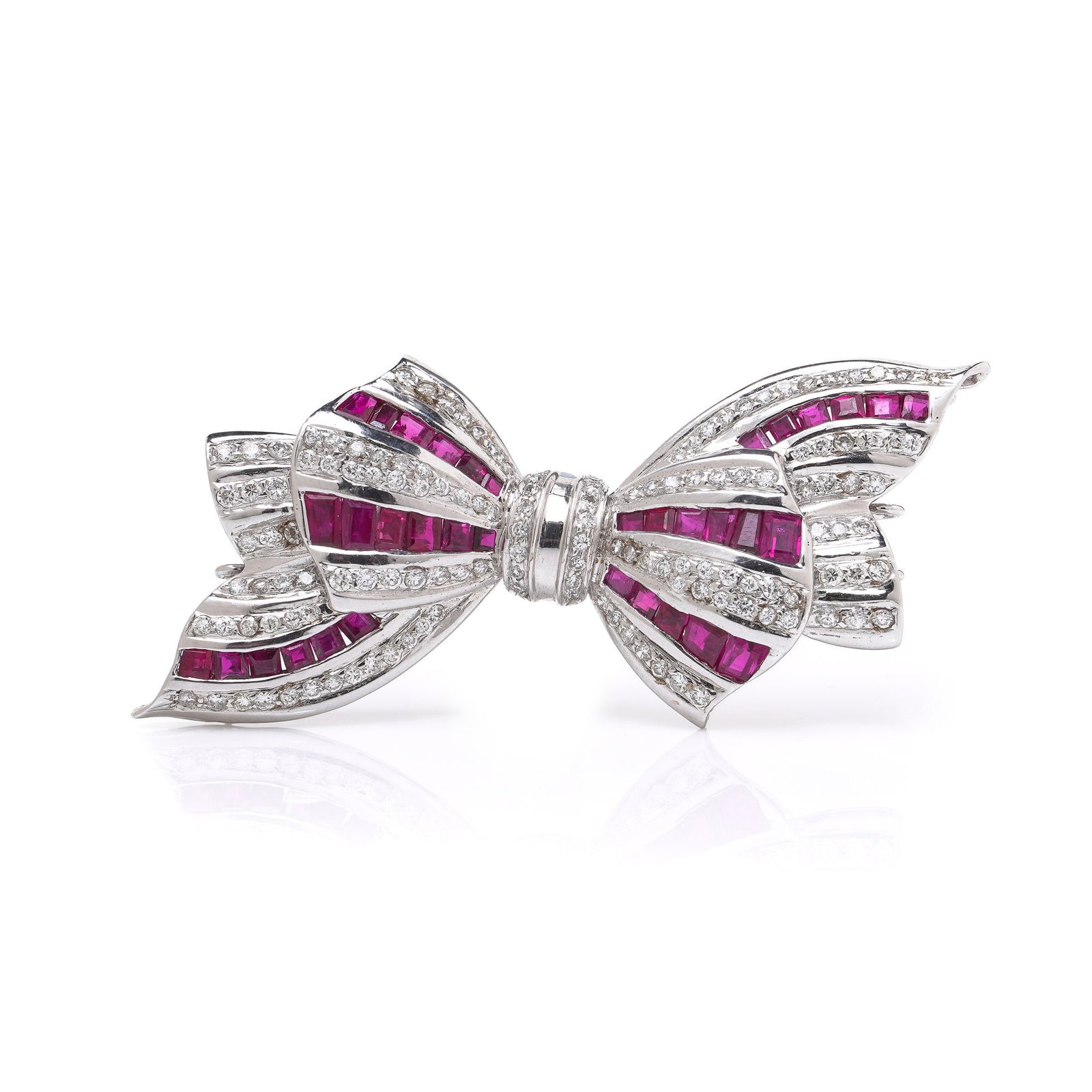 18KT White Gold Ruby & Diamond Bow Brooch (1 of 7)