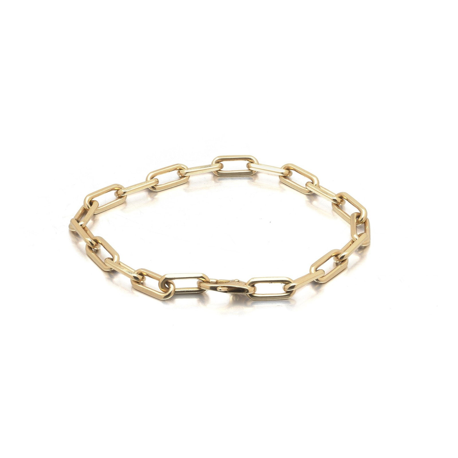Cartier 18KT Gold Elongated Oval Link Bracelet, Signed and Numbered: Cartier 18KT gold bracelet of elongated oval links, signed Cartier and struck 750 with the maker's numbering, closing with a signed trigger clasp. The links are drawn long and flat rather than round, 