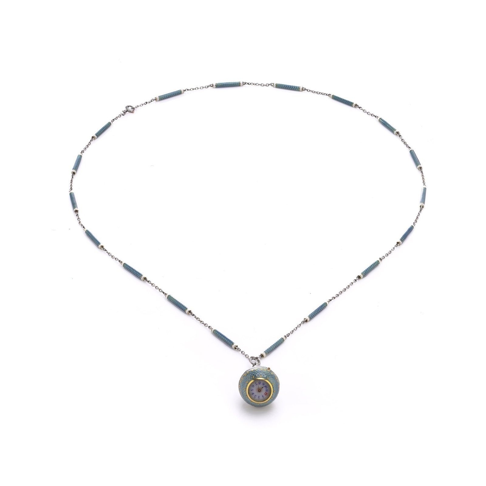 Art Deco Platinum and Enamel Pendant Watch Necklace (1 of 14)