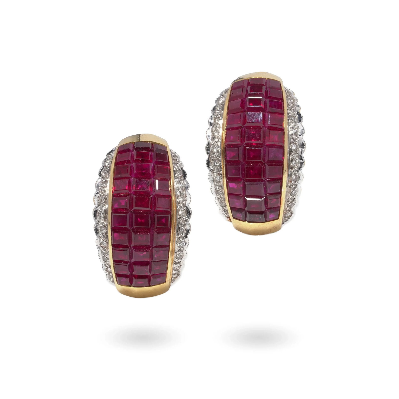 18KT Yellow Gold Natural Ruby & Diamond Clip-On & Studs Convertible Earrings (1 of 9)