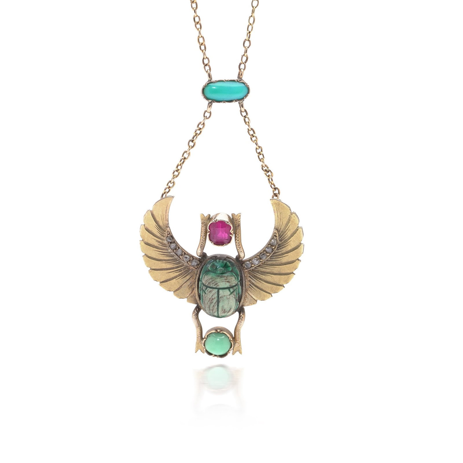 Egyptian Revival Scarab Necklace, 18KT Gold, Early 20th Century (1 of 11)