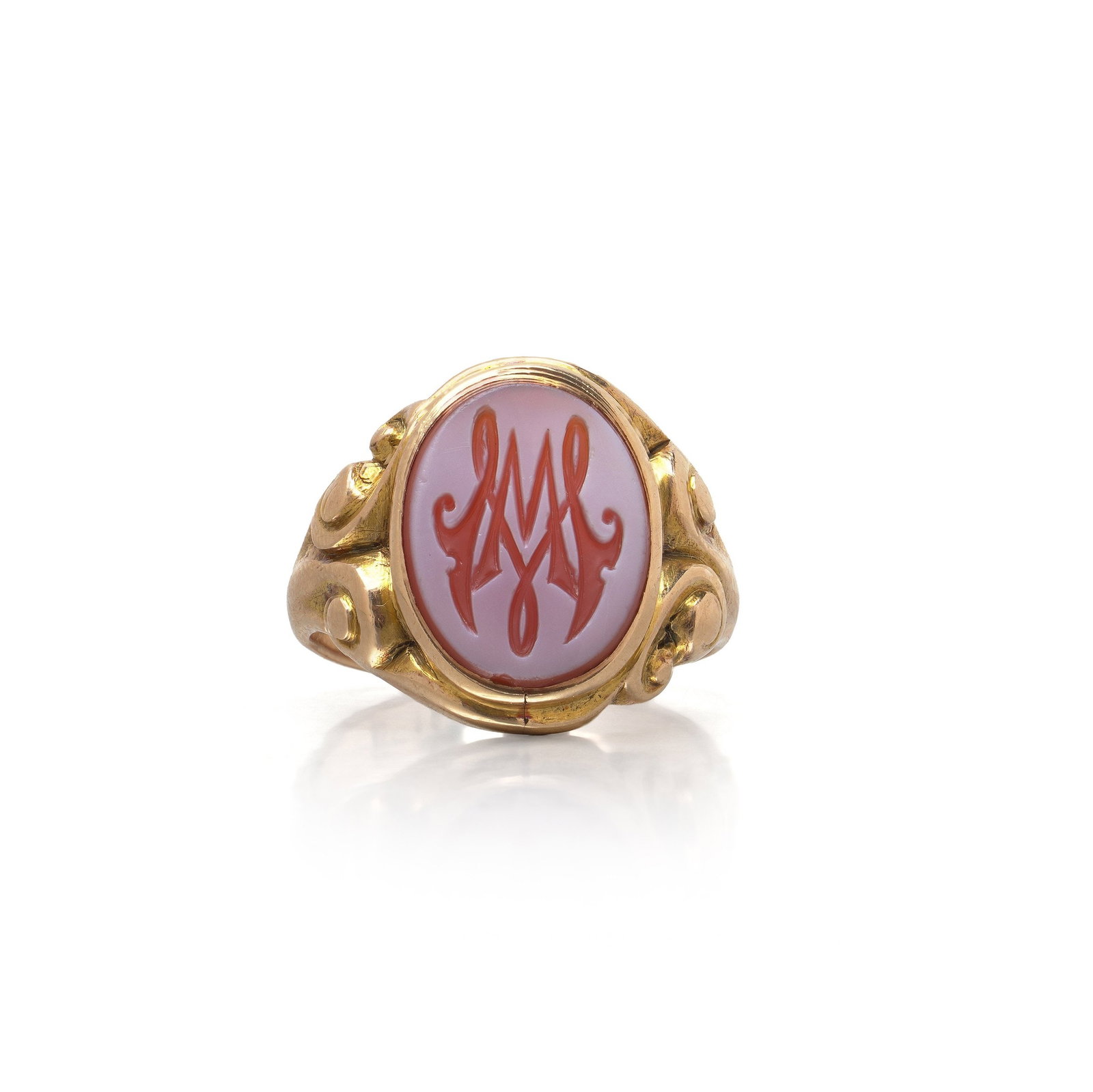 Victorian 15KT Gold Carnelian Intaglio Monogram Signet Ring, Size UK L12 (1 of 8)