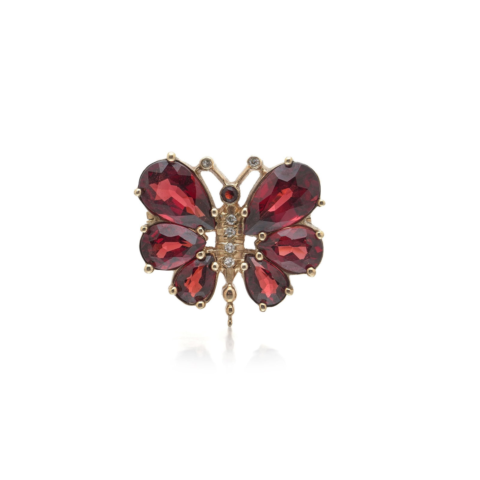 Garnet and Diamond Butterfly Brooch, 9KT Gold, English 1970s (1 of 10)