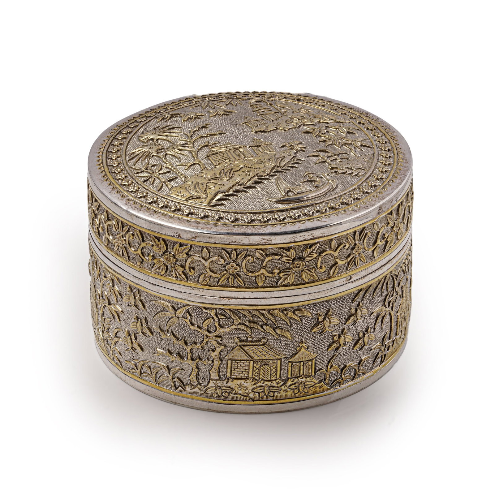 Vietnamese Colonial Silver-Gilt Round Box VINH-SADEC (1 of 9)