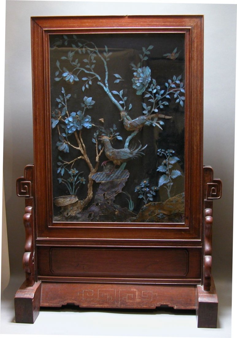 Chinese Kingfish feather table screen, Early 20th (1 of 10)