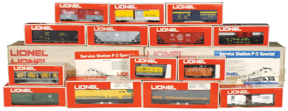 Toy train sets (2) Lionel, 7 cars per set, Mint cond,: Toy train sets (2) Lionel, 7 cars per set, Mint cond, boxes Exc, 29" x 12" x 6".