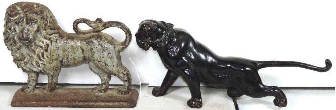 Doorstops (2), lion & cougar, cast iron, both in VG: Doorstops (2), lion & cougar, cast iron, both in VG cond w/orig surface, up to 9"H & 16"L.
