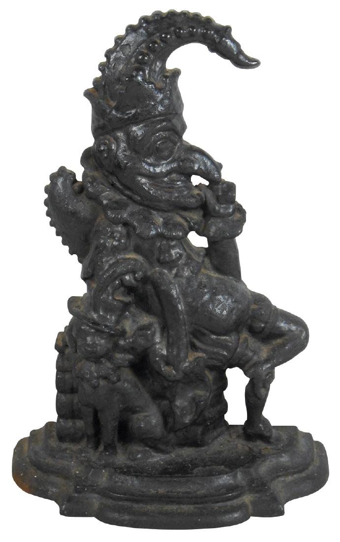 Doorstop, Punch & his dog Toby, c.1880, cast iron, Exc: Doorstop, Punch & his dog Toby, c.1880, cast iron, Exc cond w/old patina, 12.5"H x 9"W.