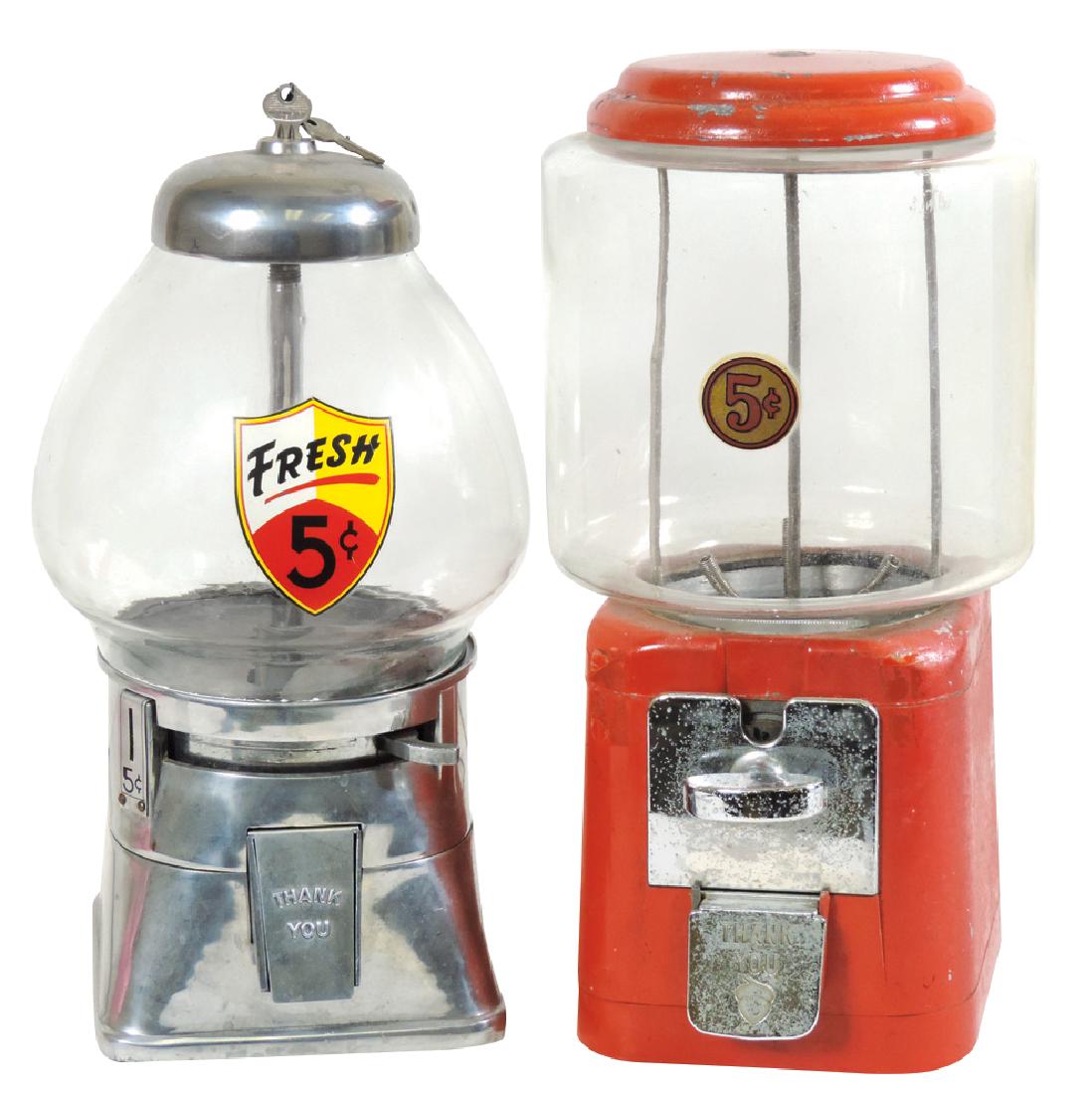Coin-operated machines (2), Victor gumball & Regal: Coin-operated machines (2), Victor gumball & Regal peanut, both VG wkg cond, one w/keys, 15"H & 17"H.