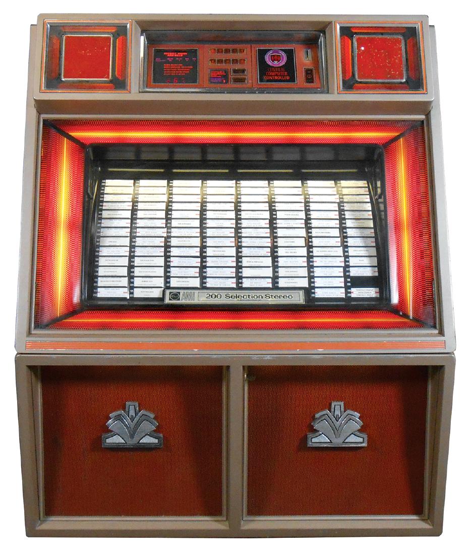 Coin-operated jukebox, Rowe/AMI, Model R-88, Serial: Coin-operated jukebox, Rowe/AMI, Model R-88, Serial #1029499, 200 selection machine, plays & sounds great on free play, c.1984, VG orig cond, 53"H x 42"W x 27"D.