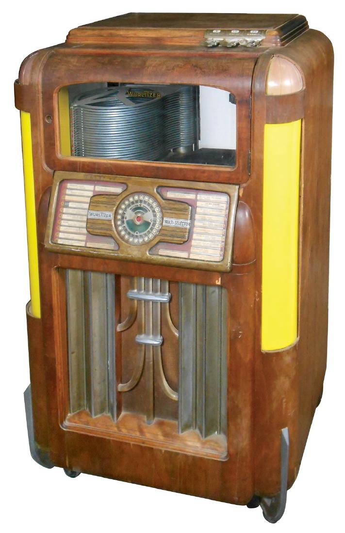 Coin-operated jukebox, Wurlitzer, Model 24, c.1938, VG: Coin-operated jukebox, Wurlitzer, Model 24, c.1938, VG "as-found" orig cond, non-wkg but appears largely complete, 53"H x 31"W x 24"D.