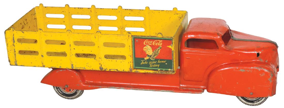 Coca-Cola toy truck, Marx, Good cond w/missing: Coca-Cola toy truck, Marx, Good cond w/missing headlights & front bumper, 20.5"L.