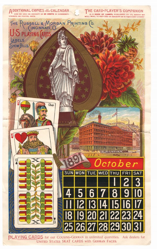 1129 U.S. Playing Cards calendar page, October, 1891,