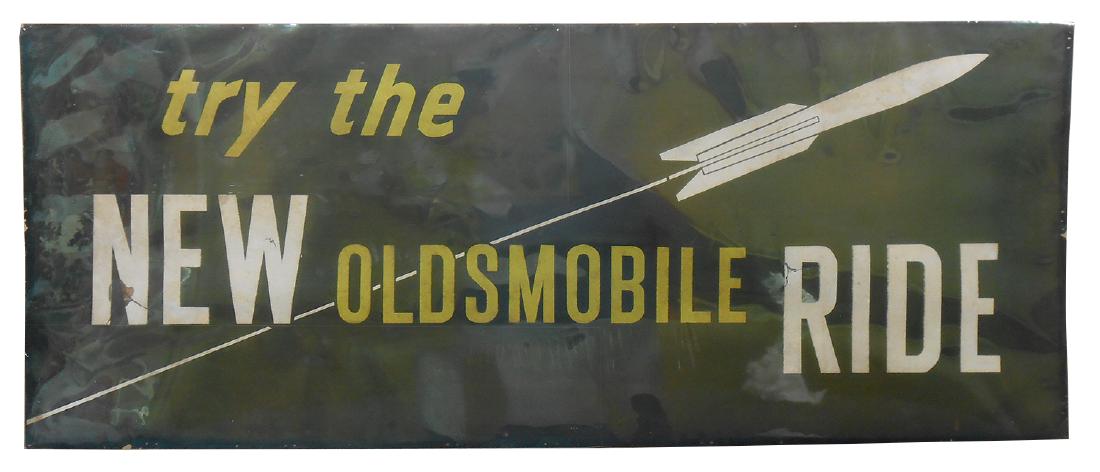 Automotive dealer sign, try the New Oldsmobile Ride, (1 of 1)