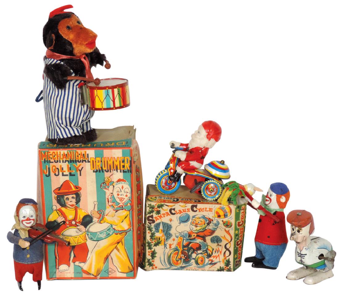 Toys (5), Jolly Drummer, Clowns, Santa Claus Cycle, (1 of 1)