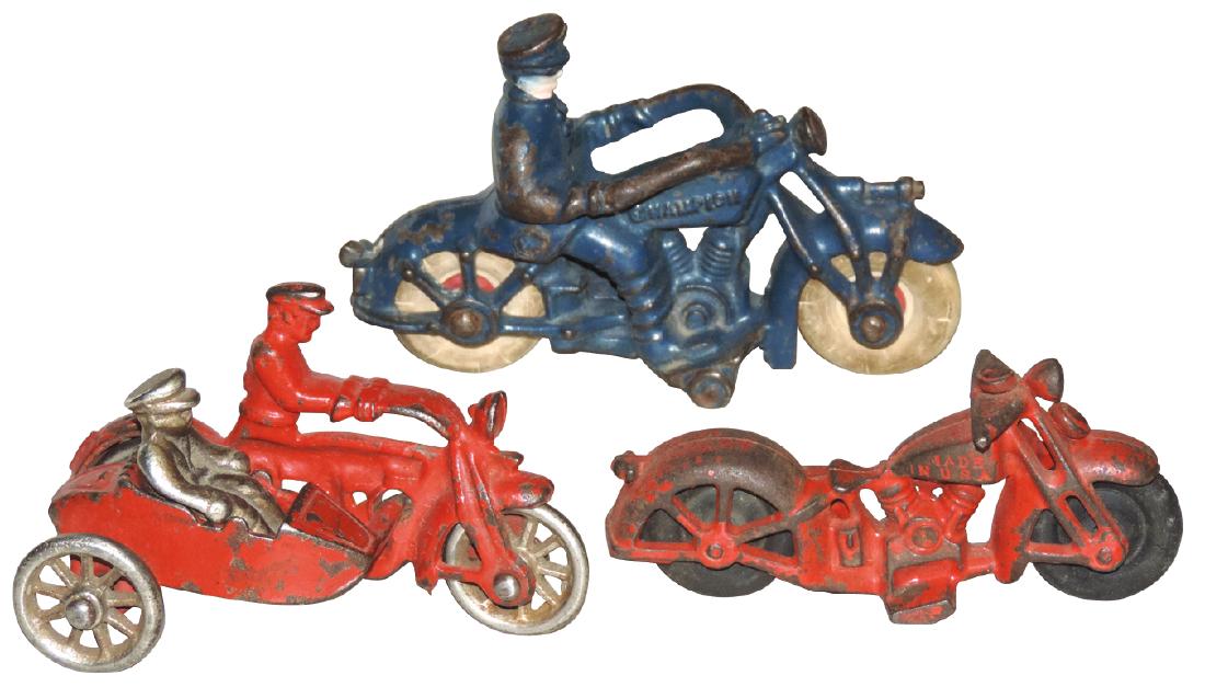 Toy motorcycles (3), Champion, Cop w/sidecar & rider & (1 of 1)