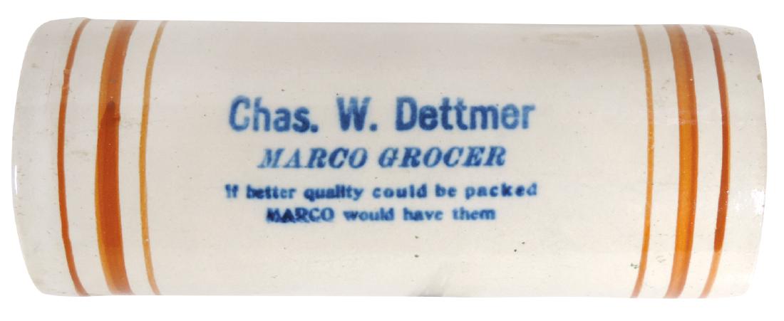Stoneware advertising rolling pin, "Chas. W. Dettmer (1 of 1)