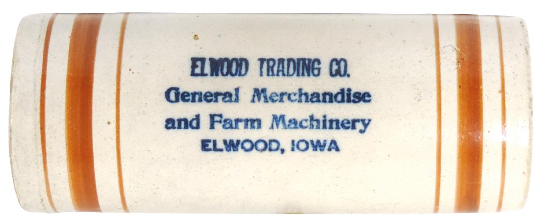 Stoneware advertising rolling pin, "Elwood Trading Co. (1 of 1)
