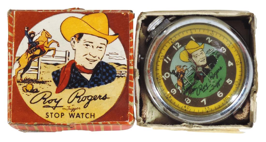 Roy Rogers stop watch, orig box & cloth bag, Guarantee (1 of 1)