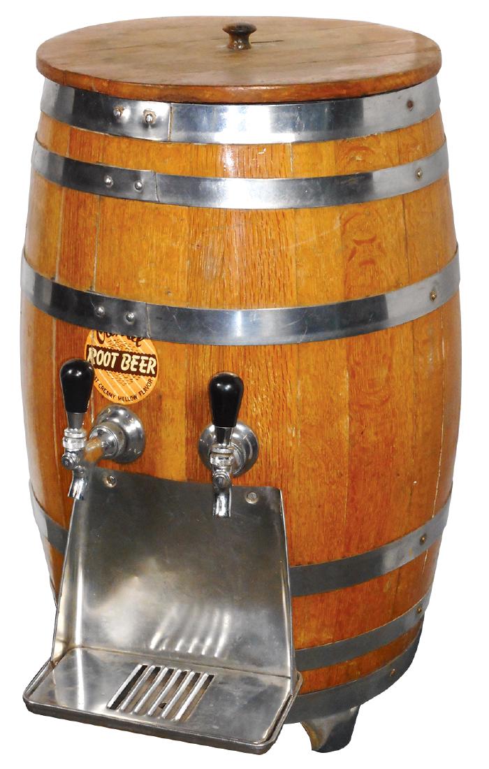 Soda fountain Root Beer dispenser, oak 2tap barrel